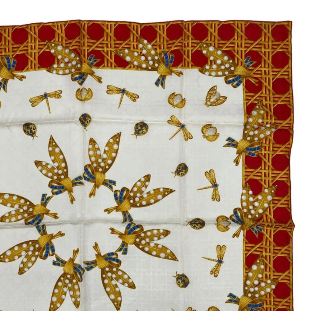 Dior Christian Scarf Silk Diana Insect Red